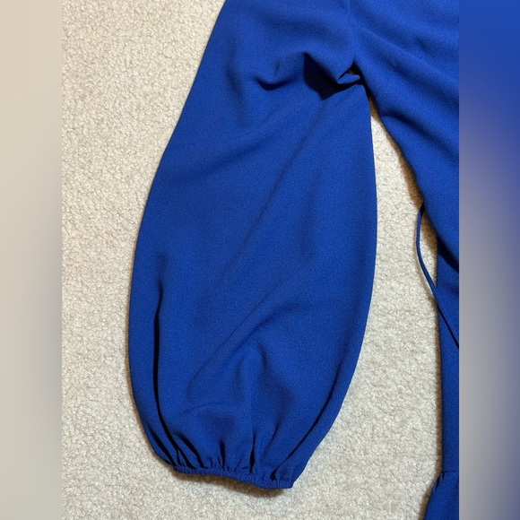 1. State Blue Ruffled Wrap Midi Dress with Tie Front Women Size 6 Royal Blue - Picture 3 of 8